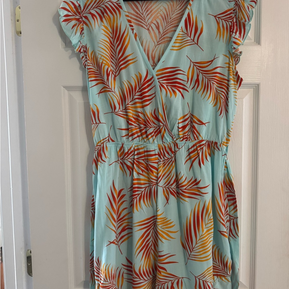 Cupshe Baby Blue and Orange Leaf Pattern Romper
